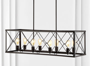 Galax 39" 8-Light Adjustable Iron Farmhouse Industrial LED Dimmable Pendant - JONATHAN Y